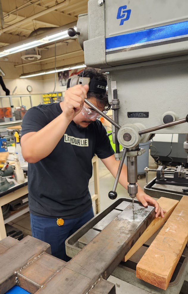Drilling a steel component during fabrication